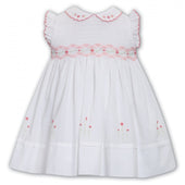 Sarah Louise Girls White with Pink Smocked Bodice Dress